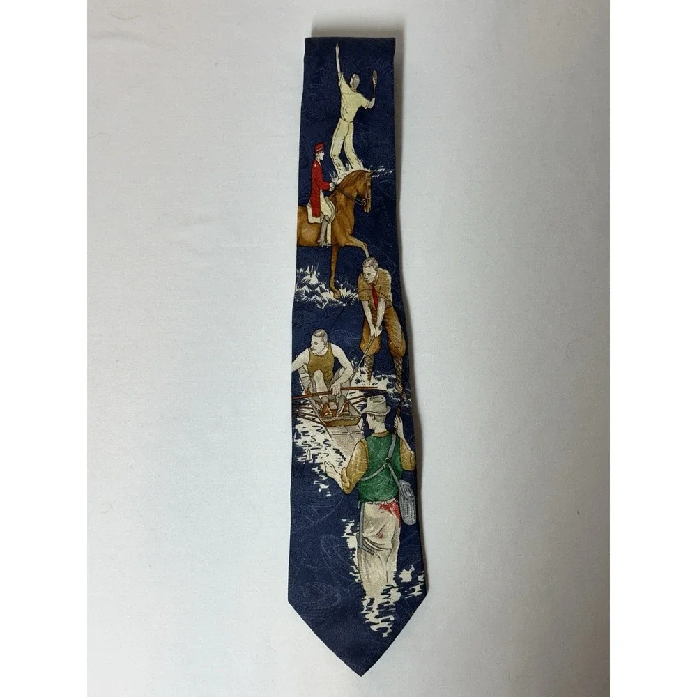 Vintage Polo Ralph Lauren Silk Tie Handmade Fly Fishing Rowing Polo Golf‎ Tennis